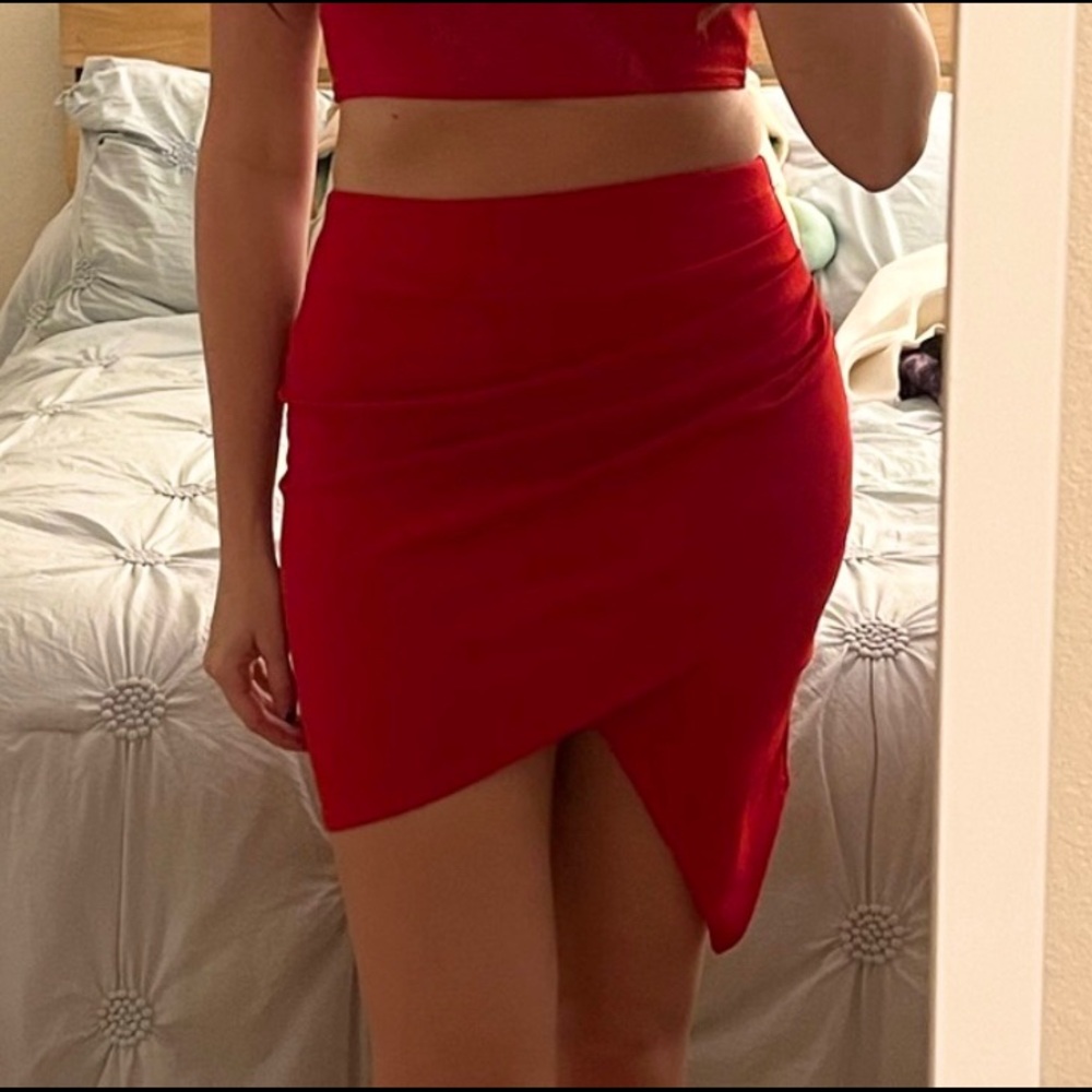 Nasty Gal red asymmetrical mini skirt